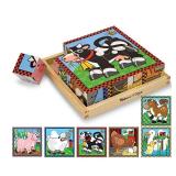 Melissa & Doug Farm Wooden Cube Puzzle With Storage Tray - 6 Puzzles in 1 (16 Blocks): Educational Fine Motor Skills, Nature Animal Theme