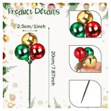 Syhood 12 Set 7.9 Inch Christmas Ball Picks and Sprays Shatterproof Xmas Red Green Gold Ball Ornaments on Wired Picks for Christmas Tree Vase Wreath Stairs Garland Decoration Supplies