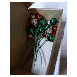 Syhood 12 Set 7.9 Inch Christmas Ball Picks and Sprays Shatterproof Xmas Red Green Gold Ball Ornaments on Wired Picks for Christmas Tree Vase Wreath Stairs Garland Decoration Supplies
