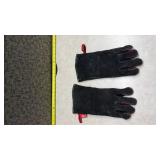 Long Black Suede Gloves with Red Trim
