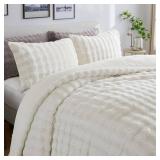 Bedbay Rabbit Faux Fur White Comforter Set Queen Size Plush Fluffy Comforter Winter Bedding Set Soft Cozy Warm Winter Quilts Queen Size Smoofy Velvet Bubble Fur Fuzzy Comforter Luxury Bedding 3 Pcs