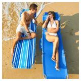 #WEJOY Folding Tanning Chair with Face Hole, 5 Positions Face Down Beach Lounge Chairs with Pillow for Outside Sunbathing Poolside (Blue)