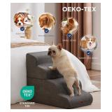 Gray Curved Dog Stairs Ramp for High Beds 28.7" H, 5-Step Dog Steps for Small Dogs and Cats, Pet Stairs for High Bed Climbing, Non-Slip Balanced Pet Step