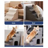Gray Curved Dog Stairs Ramp for High Beds 28.7" H, 5-Step Dog Steps for Small Dogs and Cats, Pet Stairs for High Bed Climbing, Non-Slip Balanced Pet Step