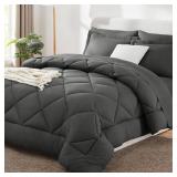 Comforter Set Dark Grey - Bed in a Bag Queen Size 7 Pieces, Luxury Soft Bed Set for All Seasons, Bedding Set with Comforter, Sheets, Pillowcases & Shams, Dark Gray