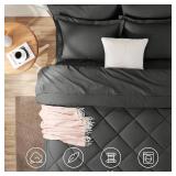 Comforter Set Dark Grey - Bed in a Bag Queen Size 7 Pieces, Luxury Soft Bed Set for All Seasons, Bedding Set with Comforter, Sheets, Pillowcases & Shams, Dark Gray