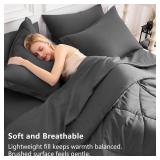 Comforter Set Dark Grey - Bed in a Bag Queen Size 7 Pieces, Luxury Soft Bed Set for All Seasons, Bedding Set with Comforter, Sheets, Pillowcases & Shams, Dark Gray