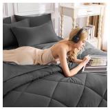 Comforter Set Dark Grey - Bed in a Bag Queen Size 7 Pieces, Luxury Soft Bed Set for All Seasons, Bedding Set with Comforter, Sheets, Pillowcases & Shams, Dark Gray