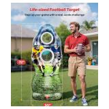 QPAU Dual-Hole Inflatable Football Target for Kids & Adults, Life-Size Backyard Toss Game with 4 Balls, Scoreboard & Pumps Outdoor Toy for Boys Girls, Sports Training & Family Fun