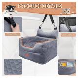 Dog Car Seat - Memory Foam Dog Booster Seat for Small Dogs Up to 25lbs-Elevated Pet Car Seat with Storage Pockets and Dog Seat Belt-Soft Pet Travel Bed for Front & Back Seats-Removable Washable-Grey