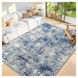 5x7 Area Rugs for Living Room, Machine Washable Vintage Rug, Non-Slip Low Pile Throw Rugs with Rubber Backing Foldable Washable Carpet for Bedroom Dining Room Home Decor, Blue
