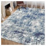 5x7 Area Rugs for Living Room, Machine Washable Vintage Rug, Non-Slip Low Pile Throw Rugs with Rubber Backing Foldable Washable Carpet for Bedroom Dining Room Home Decor, Blue