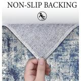 5x7 Area Rugs for Living Room, Machine Washable Vintage Rug, Non-Slip Low Pile Throw Rugs with Rubber Backing Foldable Washable Carpet for Bedroom Dining Room Home Decor, Blue