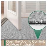 LUMI Ultra Thin Indoor Door Mat for Entrance 17"x30", Non Slip Entryway Mat, Low Profile Doormat, Unique Herringbone Design Carpet for Inside, Patio, Porch, Gray