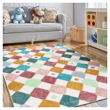 jinchan Macy 4x6 Area Rug for Kids Room Modern Colorful Checkered Diamond Nursery Rug Indoor Washable Soft Non Slip Carpet for Playroom Classroom Bedroom Dorm Daycare Living Room Confetti on Cream