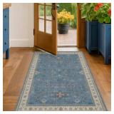 Washable Blue Rugs for Entryway Indoor - 3x5 Throw Rug for Large Kitchen, Bedroom Bedside, Laundry Room, Mudroom, Boho Eclectic Modern D cor, Non Slip Low Pile Fade Resistant