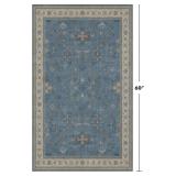 Washable Blue Rugs for Entryway Indoor - 3x5 Throw Rug for Large Kitchen, Bedroom Bedside, Laundry Room, Mudroom, Boho Eclectic Modern D cor, Non Slip Low Pile Fade Resistant