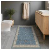 Washable Blue Rugs for Entryway Indoor - 3x5 Throw Rug for Large Kitchen, Bedroom Bedside, Laundry Room, Mudroom, Boho Eclectic Modern D cor, Non Slip Low Pile Fade Resistant