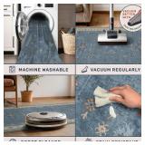 Washable Blue Rugs for Entryway Indoor - 3x5 Throw Rug for Large Kitchen, Bedroom Bedside, Laundry Room, Mudroom, Boho Eclectic Modern D cor, Non Slip Low Pile Fade Resistant