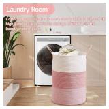 CLHMILY&Z 80L Laundry Basket Round Storage Rope Basket - 16.5x22.5 Inches - Pink Hamper in Bedreoom and Cute Storage Bin for Blankets, Toys, and Nursery Essentials