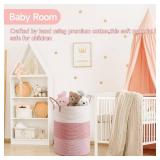 CLHMILY&Z 80L Laundry Basket Round Storage Rope Basket - 16.5x22.5 Inches - Pink Hamper in Bedreoom and Cute Storage Bin for Blankets, Toys, and Nursery Essentials