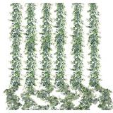 Sggvecsy Artificial Eucalyptus Garland 6 Pack Fake Eucalyptus Greenery Garland Faux Hanging Plants Artificial Vines, 5.6 Feet/Strand for Wedding Backdrop Arch Wall Table Party Outdoor Festival Decor