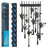 PLUSINNO Vertical Fishing Rod Holder, Wall Mounted Fishing Rod Rack, Fishing Pole Holder Holds Up to 9 Rods or Combos, Fishing Rod Holders for Garage, Fishing Gear and Gifts for Men
