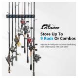 PLUSINNO Vertical Fishing Rod Holder, Wall Mounted Fishing Rod Rack, Fishing Pole Holder Holds Up to 9 Rods or Combos, Fishing Rod Holders for Garage, Fishing Gear and Gifts for Men