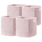 UBBCARE Set of 6 Storage Basket-12 X 12 X 12 in, Cotton Rope Basket for Shelves, Toys, Book, Cube Storage Bins with Handles, Woven Storage Basket for Organizing, Pink