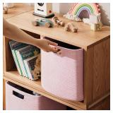 UBBCARE Set of 6 Storage Basket-12 X 12 X 12 in, Cotton Rope Basket for Shelves, Toys, Book, Cube Storage Bins with Handles, Woven Storage Basket for Organizing, Pink