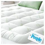 Ultra Soft Full Size Mattress Topper - Viscose Made from Bamboo Pillow Top Mattress Pad for Back Pain Relief - Naturally Cooling for Hot Sleepers, Green