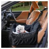 Dog Car Seat for Small Dogs, Washable Pet Booster Seats with Clip-On Safety Leash, Comfy Deluxe Plush Carseat with Storage Pockets, Puppy Car Travel Carrier Bed for Dogs Under 25 lbs, Black