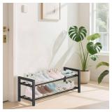 2-Tier Expandable Shoe Rack (17.5"-30.7") Adjustable Heavy-Duty Metal Shoe Organizer Shelf for Closet, Entryway, Mudroom & Garage Durable Freestanding Storage, Black