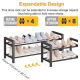 2-Tier Expandable Shoe Rack (17.5"-30.7") Adjustable Heavy-Duty Metal Shoe Organizer Shelf for Closet, Entryway, Mudroom & Garage Durable Freestanding Storage, Black