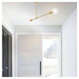 XiNBEi Lighting Brass Semi Flush Mount Ceiling Light Modern 2-Light Sputnik Chandelier Ceiling Light Fixtures Industrial Light Fixture for Bedroom Dining Room Hallway (LED Bulb Included)