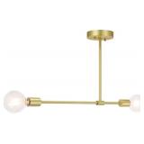 XiNBEi Lighting Brass Semi Flush Mount Ceiling Light Modern 2-Light Sputnik Chandelier Ceiling Light Fixtures Industrial Light Fixture for Bedroom Dining Room Hallway (LED Bulb Included)