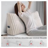 Headboard Pillow Full, Triangular Wedge Pillow Headboard Full, Cushion Headboards Reading Pillows, Backrest Pillows for Sitting in Bed or Working with Removable Cover, Beige