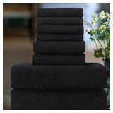 Smuge Ultra Soft 8 Piece Textured Bath Towel Set for Bathroom Shower Pool, Kitchen, Quick Dry, Lightweight Highly Absorbent - 2 Oversized Bath Towel Sheets, 2 Hand Towels, 4 Washcloths - Black