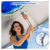 AMMSUN 7ft Heavy Duty HIGH Wind Beach Umbrella with sand anchor & Tilt pole Sun Shelter, UV 50+ Protection Outdoor Sunshade Umbrella with Carry Bag for Patio Garden Beach Pool Backyard Blue