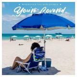 AMMSUN 7ft Heavy Duty HIGH Wind Beach Umbrella with sand anchor & Tilt pole Sun Shelter, UV 50+ Protection Outdoor Sunshade Umbrella with Carry Bag for Patio Garden Beach Pool Backyard Blue
