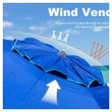 AMMSUN 7ft Heavy Duty HIGH Wind Beach Umbrella with sand anchor & Tilt pole Sun Shelter, UV 50+ Protection Outdoor Sunshade Umbrella with Carry Bag for Patio Garden Beach Pool Backyard Blue