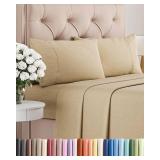 King Size 4 Piece Sheet Set - Comfy Breathable & Cooling Bed Sheets Set - Hotel Luxury Bedding for Women, Men, Kids, Teens, Boys & Girls - Deep Pockets, Soft & Wrinkle Free - Tan (Heathered Sheets)