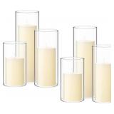 Shihanee Set of 6 Pillar Candles with Glass Cylinder Vases Clear Cylinder Hurricane Candleholders for Slim Tall Pillar Candles Wedding Table Centerpieces(2.6