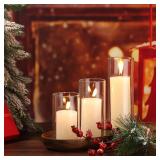 Shihanee Set of 6 Pillar Candles with Glass Cylinder Vases Clear Cylinder Hurricane Candleholders for Slim Tall Pillar Candles Wedding Table Centerpieces(2.6