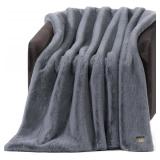 UGG Euphoria Faux Fur Throw Blanket, Oversized Soft Throw for Couch or Bed, Luxury Room Decor, Giftable Fuzzy Blankets, Machine Washable, 50-inch x 70-inch, Chambray Blue Grey