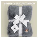 UGG Euphoria Faux Fur Throw Blanket, Oversized Soft Throw for Couch or Bed, Luxury Room Decor, Giftable Fuzzy Blankets, Machine Washable, 50-inch x 70-inch, Chambray Blue Grey
