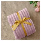 BEDELITE Fleece Throw Blanket for Couch - 300GSM Soft & Warm Fluffy Berry Purple Blanket, Decorative and Giftable Striped Blankets for Women, Men, 50"x60"