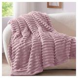 BEDELITE Fleece Throw Blanket for Couch - 300GSM Soft & Warm Fluffy Berry Purple Blanket, Decorative and Giftable Striped Blankets for Women, Men, 50"x60"