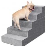 Heeyoo Dog Stairs for Small Dogs,5-Step Dog Steps for High Bed and Couch, High-Density Foam Pet Steps with Supporting Board, Non-Slip Removable Washable Cover, Grey