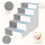 Heeyoo Dog Stairs for Small Dogs,5-Step Dog Steps for High Bed and Couch, High-Density Foam Pet Steps with Supporting Board, Non-Slip Removable Washable Cover, Grey